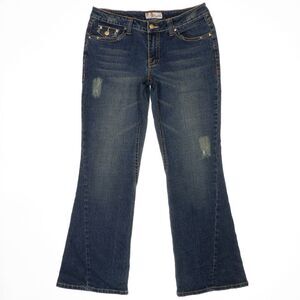 Crest Jeans Juniors 11 Blue Flare Twisted Seam Distressed Stretch 30 x 29